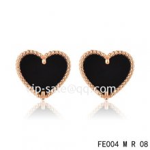 Cheap Van Cleef & Arpels Sweet Alhambra Heart Earrings Pink Gold,Onyx
